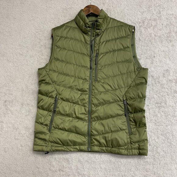 NEW Lands' End Men's M Packable Puffer Down Vest Smokey Olive Green Full Zip - Picture 1 of 10